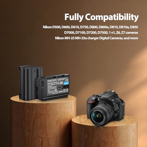 ENEGON EN-EL15 Replacement Batteries Compatible with Nikon ZF, Z5, Z5 II, Z6, Z6 II, z6III, Z7, Z7 II, Z8, D7100, D750,D7200, D610, D810,2100mAh (2-Pack), USB-C Direct Charging with 2-in-1 Cable.