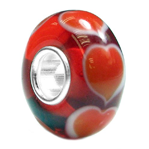 Sterling Silver Forever Endless Love Red Heart Glass Bead Charm for European Charm 3mm Snake Chain Bracelets 12.5mm