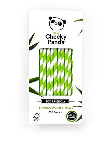 The Cheeky Panda Bamboo Paper Straws | 250 Coloured Drinking Straws with Green Stripes