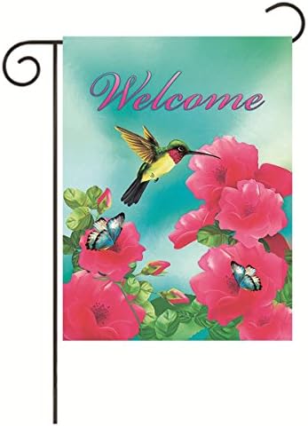 JoyPlus Welcome hummingbird Butterfly Bird&amp; Flower Garden Flag - Vertical Double Sided Spring Summer Decorative Rustic/Farm House Small Decor Flags Set for Indoor &amp; Outdoor Decoration, 12 X 18 Inch