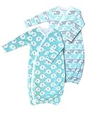 Cambria Baby 100% Organic Cotton Kimono Gowns, Easy Change with Built in Mitts (2 Pk Elephant and Waves, 3-6 Mo)