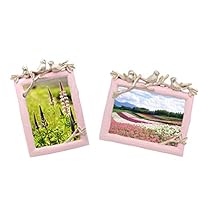 XAUIIO 2Pcs Pink and Gold Art Three Birds Resin Photo Frame, 5-Inch Home Creative Decoration Crafts for Table Top Display (Horizontal and Vertical)