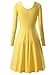 MSBASIC Women Simple Designed Long Sleeve Round Neck Casual Flared Midi Dress Yellow