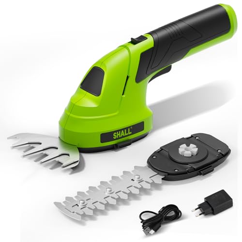 SHALL Cordless Grass Shears, Hedge Trimmer, Electric Shrub Shears 7.2V 2 in 1 Portable Lawn Mower