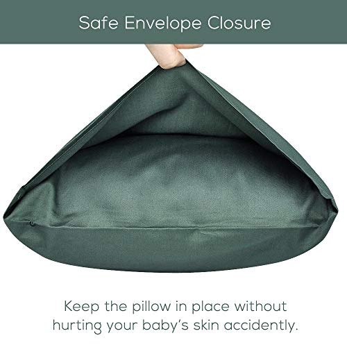 Organic Cotton Toddler Pillowcase 14 x 20, Travel Pillow Case Envelope Closure, Forest Green (2 Pack)