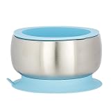 Avanchy Baby Toddler Feeding | Stainless Steel Stay Put Bowl Suction + Soft Container Safe Lid Set | BPA Free | Great Infant Gift Pack (Blue)