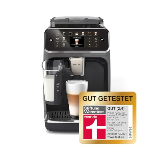 Serie 5500 Kaffeevollautomat – LatteGo Milchsystem, 20 heiße und kalte Kaffeespezialitäten, 40% leiser mit SilentBrew, QuickStart, Schwarz/Grau (EP5544/50)