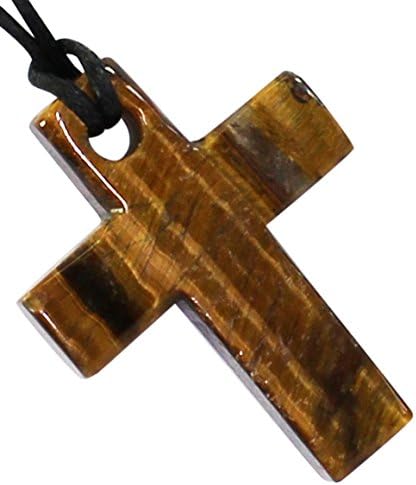 Blue Water Crystals Gold Tiger Eye Cross Pendant Necklace Hand Carved Natural Crystal Healing Stone (Gold Tiger Eye)