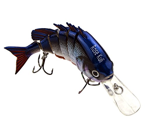 ROSE KULI Life Like Hard Body Swim Multi Jointed Hard Fishing Lure Hook, Size #6, Blue