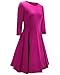 OUGES Women's 3/4 Sleeve Casual Cotton Flare Dress(Rose,M)