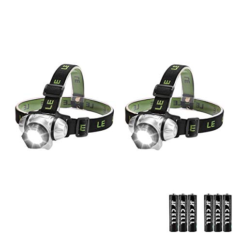 LED Headlamp Flashlight, Headlight with Red Light, IPX4 Waterproof, Adjustable for adults, Perfect for Running, Hiking, Reading, Camping and Fishing, Pack of 2, 3 AAA Batteries Included by LE