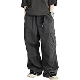 THWEI Mens Baggy Cargo Pants Casual Parachute Cargo Pants Elastic Waist Streetwear Multi Pockets
