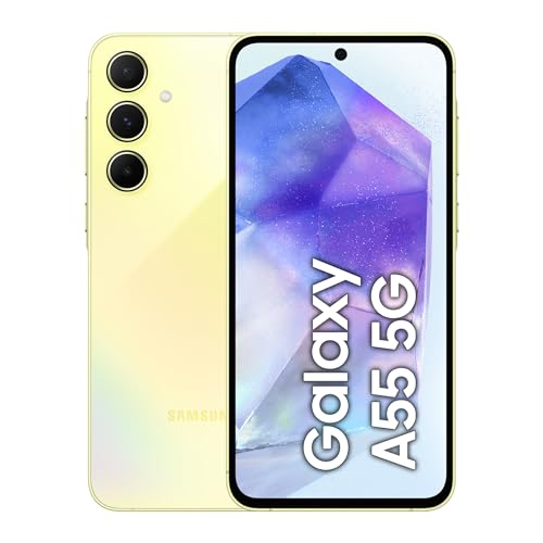 Samsung Galaxy A55 5G Smartphone, Android-Handy ohne Vertrag, 128 GB - 8 GB RAM, 2 Tage Akkulaufzeit, 50-MP-Kamera, Awesome Lemon, 2,5 Jahre Herstelle