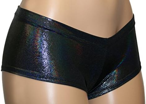 Dilly DudsBlack Hologram Iridescent Spandex Low Rise Cheeky Pole or Rave Booty Shorts