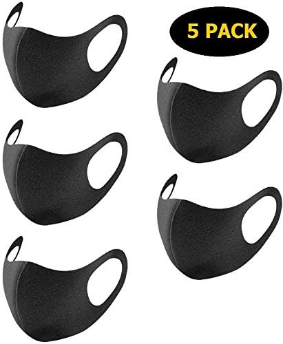 Classi Black Fashion Unisex Face Masks, Reusable, Washable and Breathable, Anti Dust Mouth Mask for Running Cycling Camping Travel {Pack of 5}