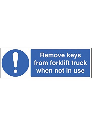 Caledonia Signs 15448G "Remove Keys from Forklift Truck When Not in Use" Sign, Rigid Plastic, 300 mm x 100 mm