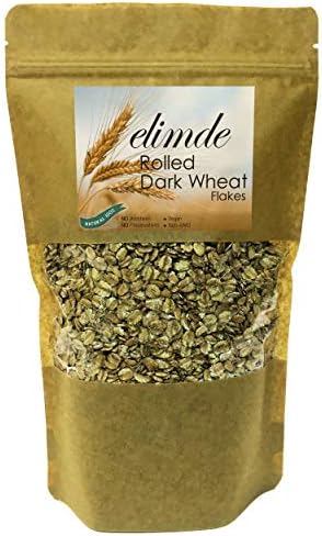 Elimde Rolled Dark Wheat Flakes ( 1 lb. ) | %100 Natural | %100 Non-GMO Whole Grain | High Protein-Fiber Source Old Fashioned Sugar-Free Flakes | No Additives No Preservatives - Resealable Pack