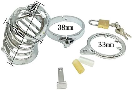 Male's Stainless Steel Anti-Off Chasti-ty Device with Length 85mm Cage (38mm Ring)