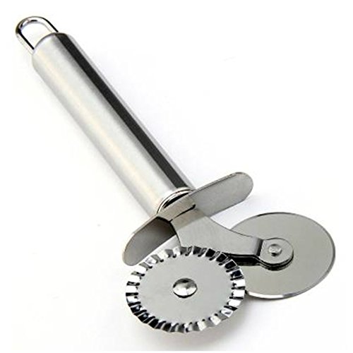 SUKRAGRAHA Stainless Steel Double Roller Pizza wheel cutter cookie Pastry Pasta Dough Crimper bakeware tools - Thumbnail 3