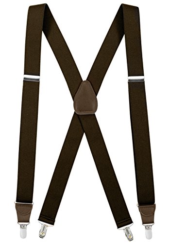 Mens Elastic X-back Adjustable Clip-on Suspenders With Leather Trim - Brown (Regular, 46" Long)
