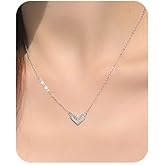 YRlilicc Dainty Heart Necklace for Women Tiny Cute Pave Crystal CZ Love Pendant Choker Necklaces Silver Small Heart Minimalist Chain Necklace Hypoallergenic Wedding Jewelry Gifts