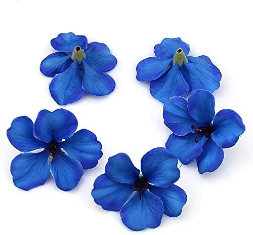 fake flowers heads in Bulk Wholesale Real Touch Silk Orchid Mini Artificial Flower Heads for Wedding Home Decoration Orchis Cymbidium Flowers Cheap 100pcs/lot 5cm (Blue)