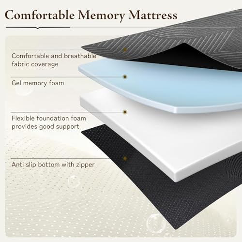 GEMBED Tri Folding Mattress Queen Size - Memory Foam Tri-fold Handle & Non-Slip Bottom, Portable Foldable Sofa Bed Floor Chair for Travel RV Camping Guest Yoga - 6 Inch, 78"x58"x6"