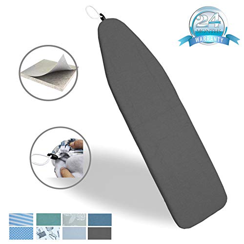 Duwee 15x54 Deluxe Heat Resistant Ironing Board Cover Thicken Felt Padding,Unique Tightening Mechanism Elastic Cord (Grey B)