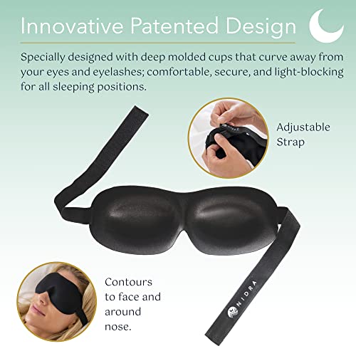 Nidra Small Medium Sleep Mask for Women & Men, Blackout Blindfold Eye