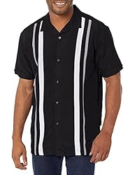 Cubavera Men's Tri-Color Camp Collar Retro Panel