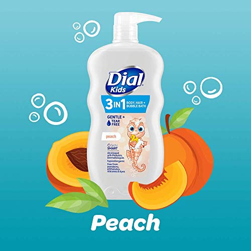 Dial Kids 3-in-1 Body + Hair + Bubble Bath, Peach, 24 fl oz (Pack of 4)