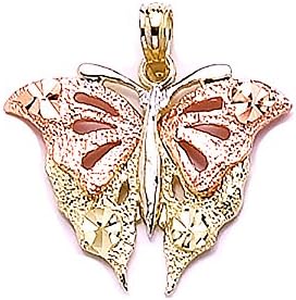 14k Two-Tone Gold Animal Charm Pendant, Small Butterfly with Rose Color Wings