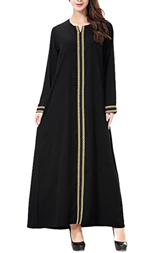 WSPLYSPJY Women's Long Sleeve Muslim Islamic Abayas Lace Maxi Dress Golden L