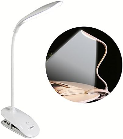 LED Dimmable Desk Lamp, HXSABO Clip On Reading Light Eye-care Bedside Book Light Flexible Gooseneck Clamp Table Lamp, USB Rechargeable, Touch Switch, 3 Levels Brightness Night Light for Reader, Kids
