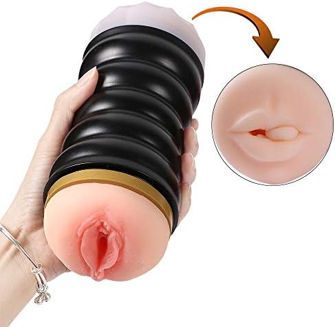 Adult Men Toys Realistic and Ultra Soft Silicone for Self Pleasure, Black (2 in 1 Cup)