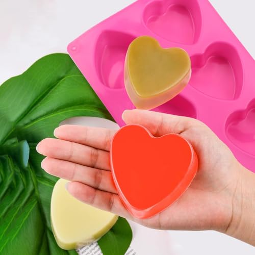 BAKER DEPOT 6 Holes Heart Shaped Silicone Mold For Chocolate Cake Jelly Pudding Handmade Soap Mould Candy Making Set of 2