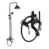Rozin Oil Rubbed Bronze Bathtub Shower Faucet Set 8-inch Rainfall Shower Head + Hand Sprayer Porcelain Deco