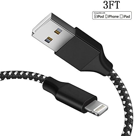 Danguo Lightning Cable, iPhone Cable iPhone Charger 1Pack 3FT Nylon Braided Cord to Charging for iPhone X/8Plus/7/7 Plus/6/6 Plus/6S Plus/5/5s,iPad,iPod (Black&amp;White)