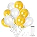 Treasures Gifted Metallic White and Gold Balloons - White and Gold Party Decorations - Graduation Balloons White and Gold - 12 Inches Gold and White Balloons - White and Gold Decorations 72 Pieces