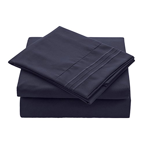 VEEYOO Queen Size Sheet Set - Super Soft 1800 Thread Count Premium Bed Sheet Sets - 16-Inch Deep Pockets, Hypoallergenic Brushed Microfiber, Wrinkle & Fade Resistant Sheet - 4 Pieces, Blue