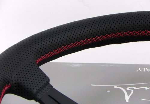 Nardi Steering Wheel - Deep Corn - 350mm (13.78 inches) - Black Perforated Leather with Red Stitching - Classic Horn Button - Part # 6069.35.2093