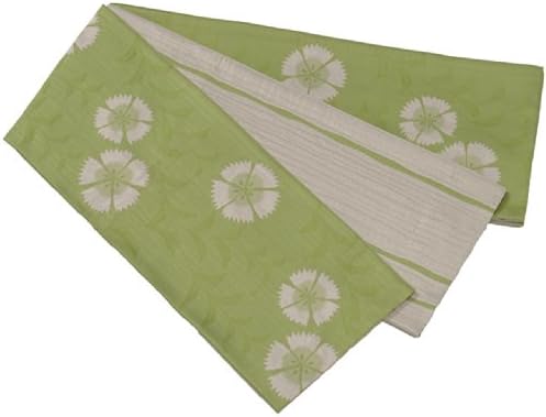 Kiryu Fabric, Reversible Obi Belt for Yukata, Dianthus Design, Made in Japan (Green)