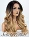 Blonde Ombre Synthetic Wig Front None Lace Medium Wavy Ombre Blonde Wig 27# Scheherezade L Part Glueless Honey Blonde Wig with Dark Roots for Women Full Machine Made Heat Resistant