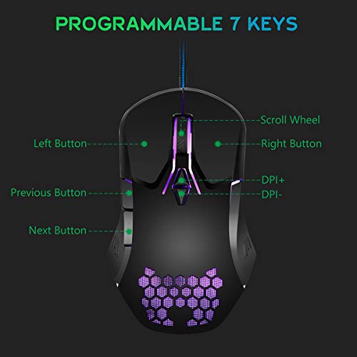 Gaming Keyboard and Mouse Combo Colorful Lights Rainbow LED Backlit Keyboard with Ergonomic Detachable Wrist Rest… - Image 2