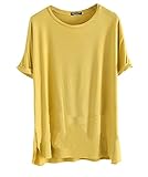 Shawhuaa Womens Roll-up Sleeve Side Split Casual Loose T-shirt Tops Yellow