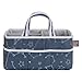 Galaxy Storage Caddy-Constellation Print Body and Handles, Rocket Ship Print Lining, Solid Trim, Dark Blue, Tonal Gray and Wht, Two Handles, 12 in x 6 in x 8 in