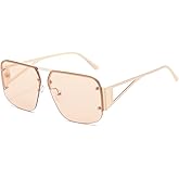 BAODAREN Retro Trendy Aviator Sunglasses Mens Womens Large Square Metal Rimless Frame Shades BS9000