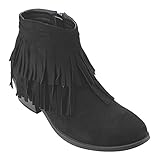 Refresh AD41 Women's Fringe Side Zipper Block Heel Ankle Booties