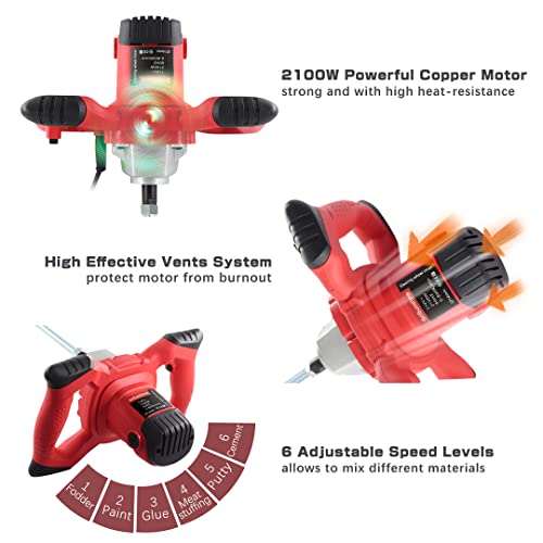 BriSunshine Electric Handheld Cement Mixer,2100W Concrete Paint Mixer
