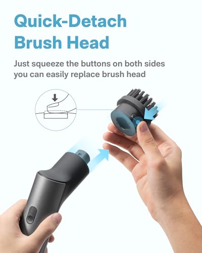 HOTO Cordless Electric Spin Scrubber, IPX7 Full Body Waterproof Bathroom Cleaning Brush, Max 22 in-lb, Shower Scrubber Brush with Long Handle, 6 Brush Heads, Power Scrubber for Bathroom, Floor, Tile